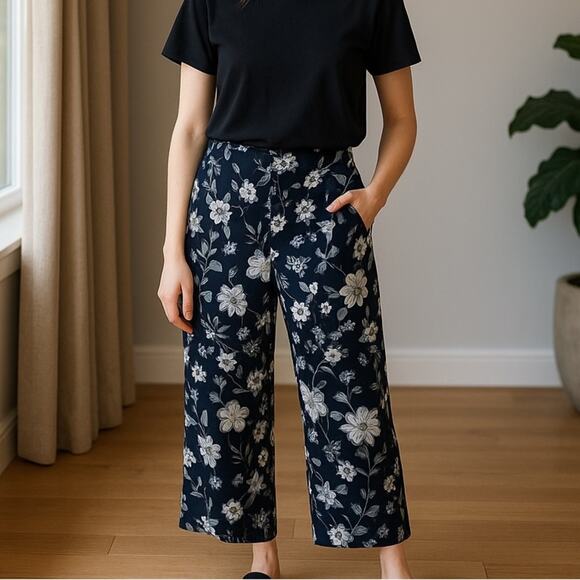 Who What Wear Womens Floral Wide Leg Pants 4 Whimsigoth Boho‎ Cottagecore Spring - Picture 1 of 9